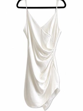 DO+BE White Satin Ruched Mini Dress | Size Medium |